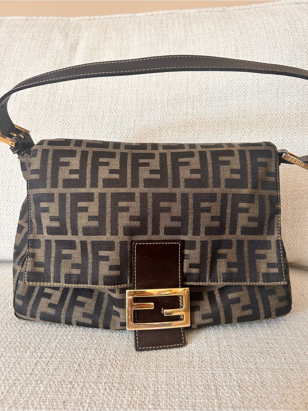 Fendi Brown and Dark Brown Zucca Shoulder Bag